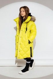 Пальто для девочки GnK ЗС-919 (желт-зел) Женский Желтый,Зеленый - превью-фото №3