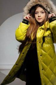 Пальто для девочки GnK ЗС-919 (желт-зел) Женский Желтый,Зеленый - превью-фото №4