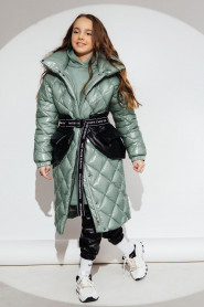 Пальто для девочки GnK ЗС-923 (мор.волн) Женский Светло-зеленый - превью-фото №1