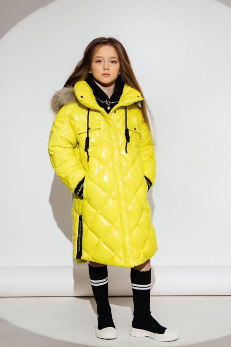 Пальто для девочки GnK ЗС-919 (желт-зел) Женский Желтый,Зеленый - фото №1