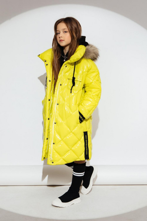 Пальто для девочки GnK ЗС-919 (желт-зел) Женский Желтый,Зеленый - фото №3