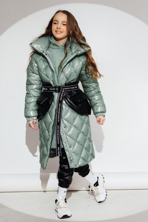 Пальто для девочки GnK ЗС-923 (мор.волн) Женский Светло-зеленый - фото №1